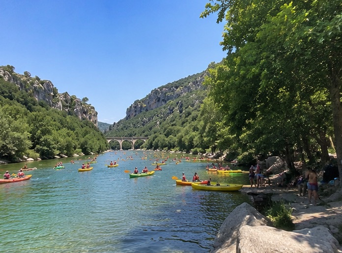 Familles en canoë sur le parcours Familial depuis Agonès